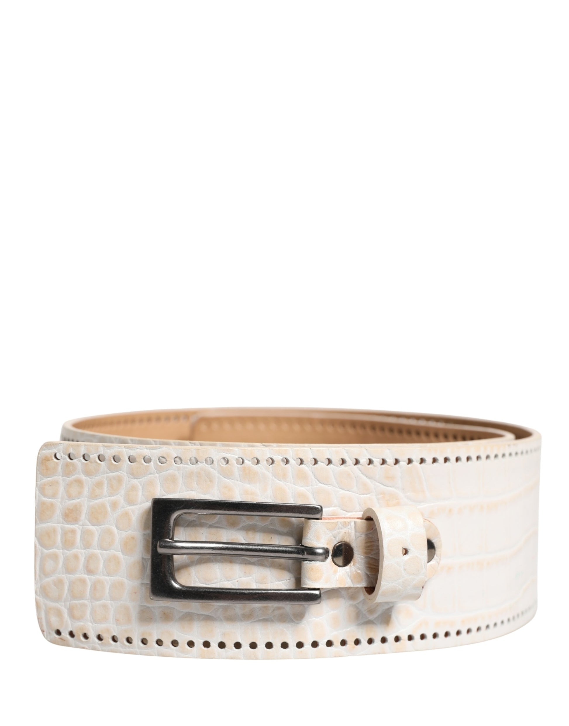 Scervino Street White Leather Belt with Silver Metal Buckle - Minor Defect