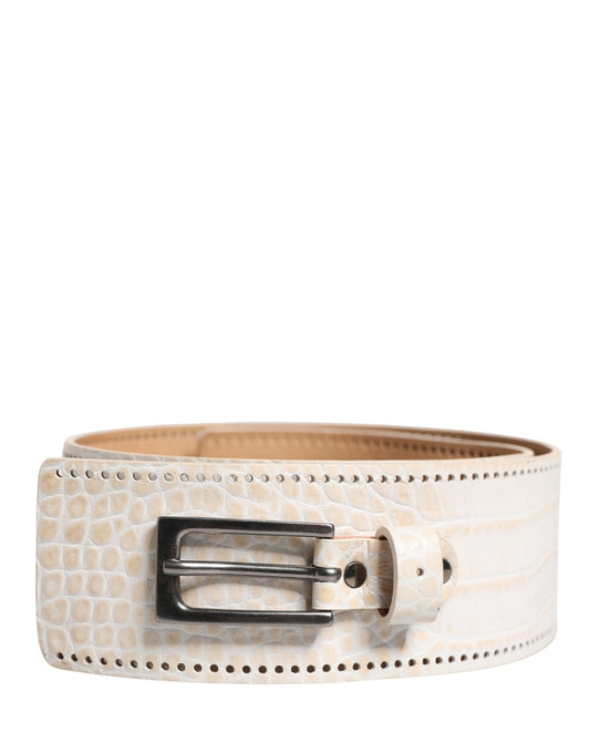 Scervino Street White Leather Belt with Silver Metal Buckle - Minor Defect