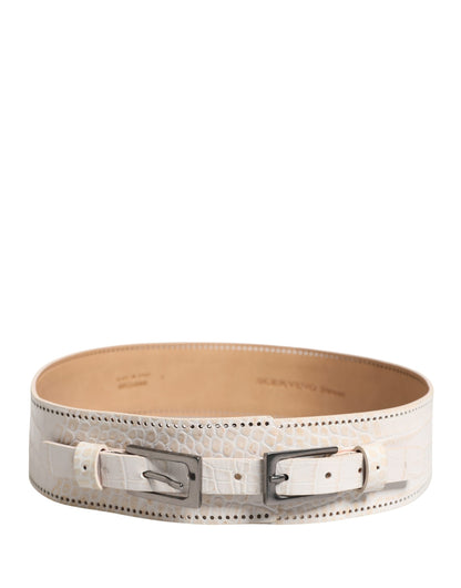 Scervino Street White Leather Belt with Silver Metal Buckle - Minor Defect