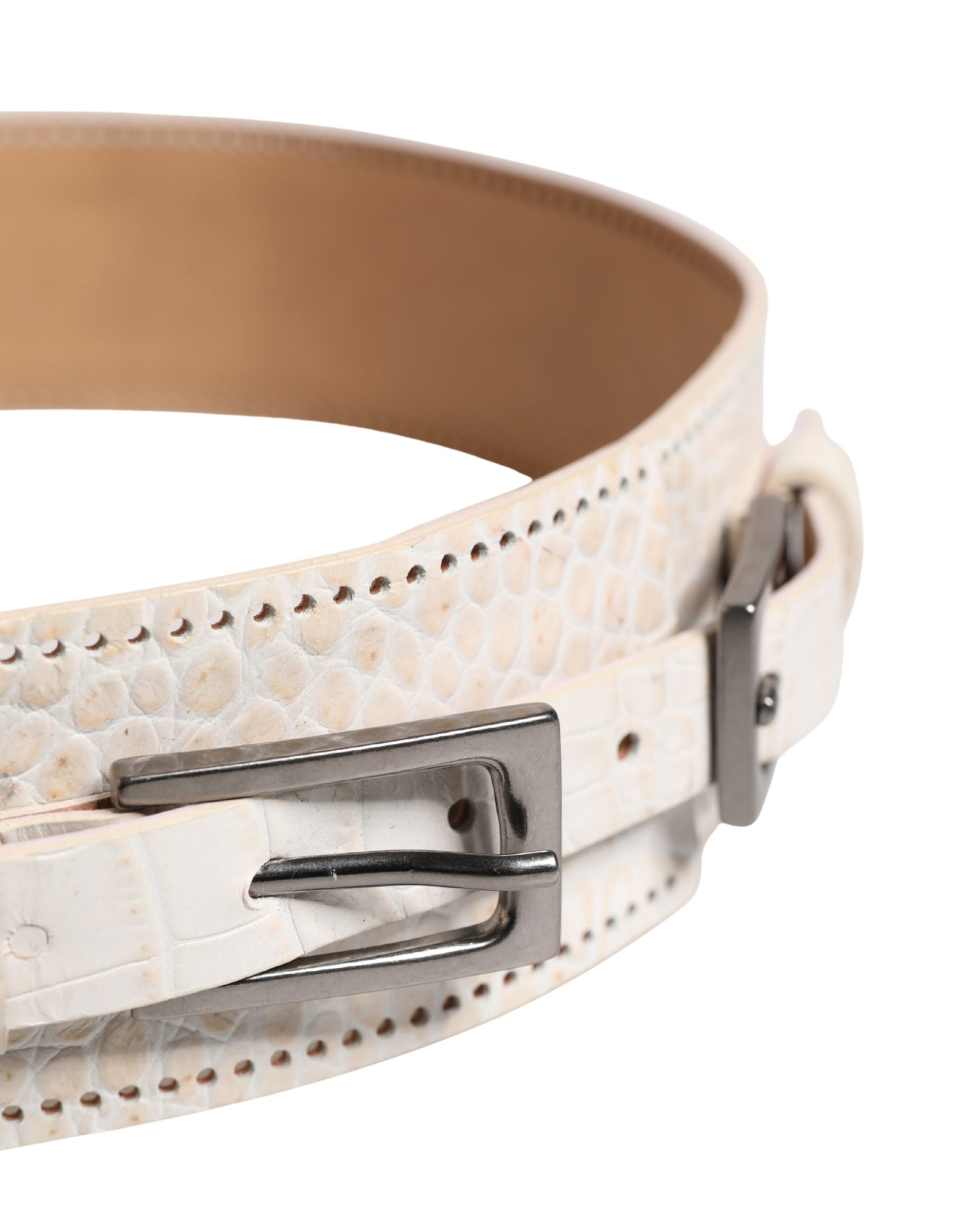 Scervino Street White Leather Belt with Silver Metal Buckle - Minor Defect