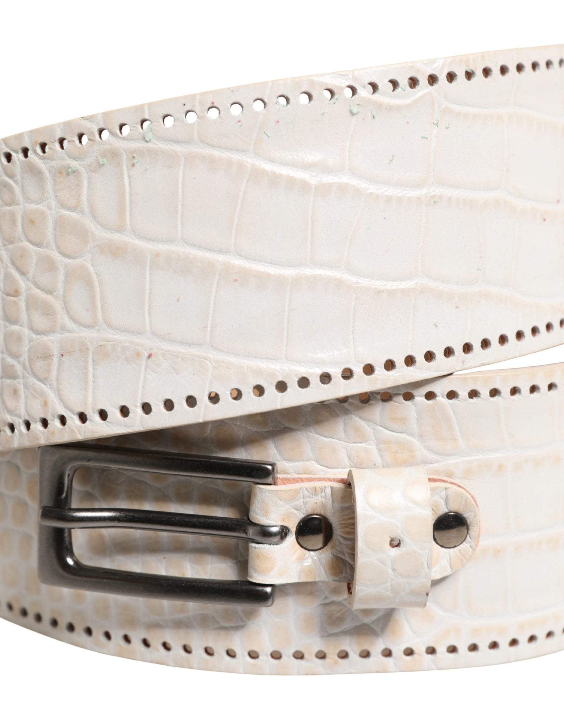 Scervino Street White Leather Belt with Silver Metal Buckle - Minor Defect