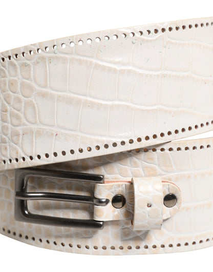 Scervino Street White Leather Belt with Silver Metal Buckle - Minor Defect