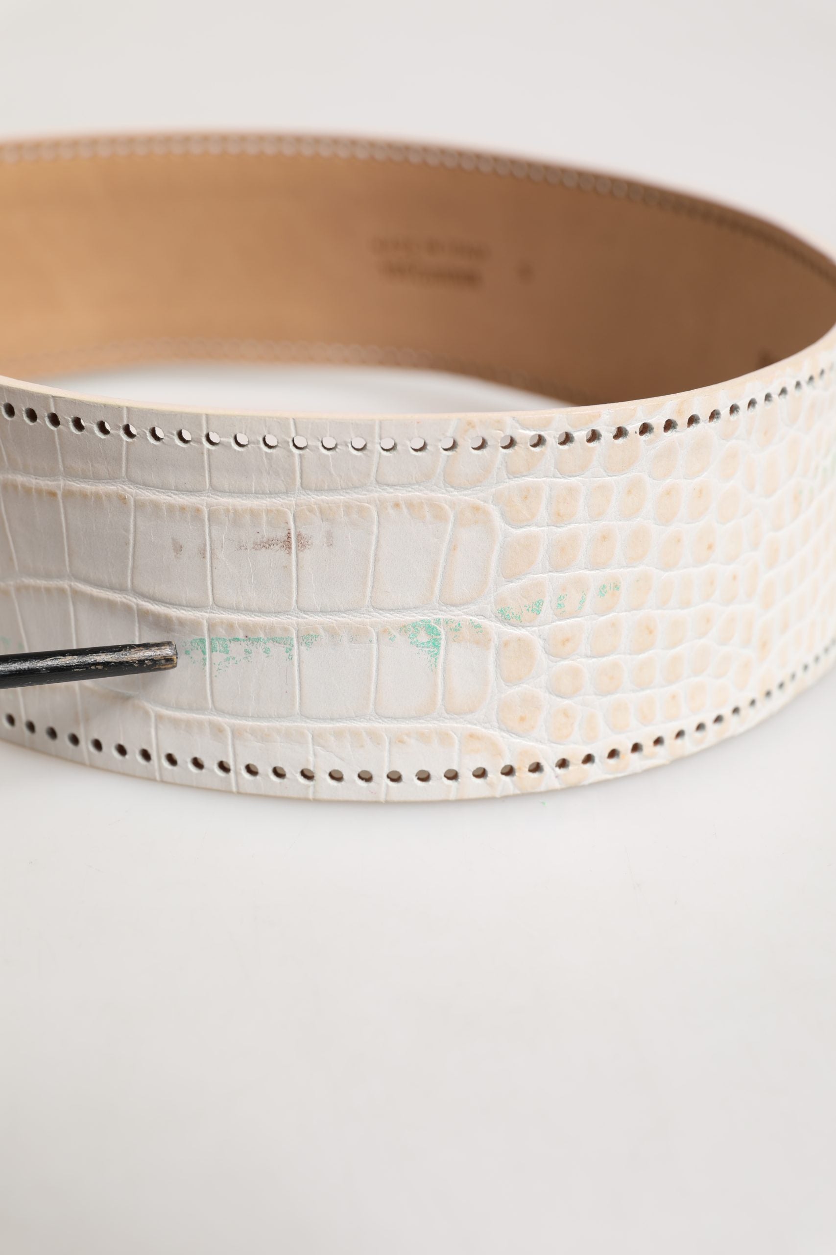 Scervino Street White Leather Belt with Silver Metal Buckle - Minor Defect