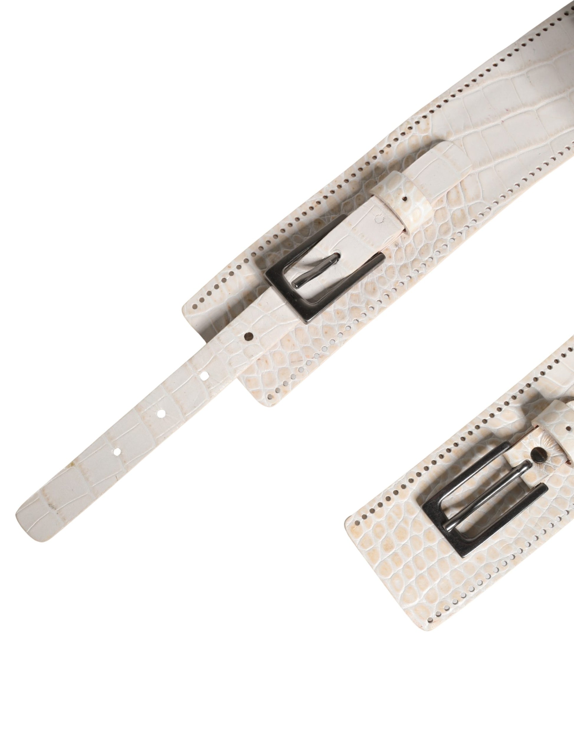 Scervino Street White Leather Belt with Silver Metal Buckle - Minor Defect