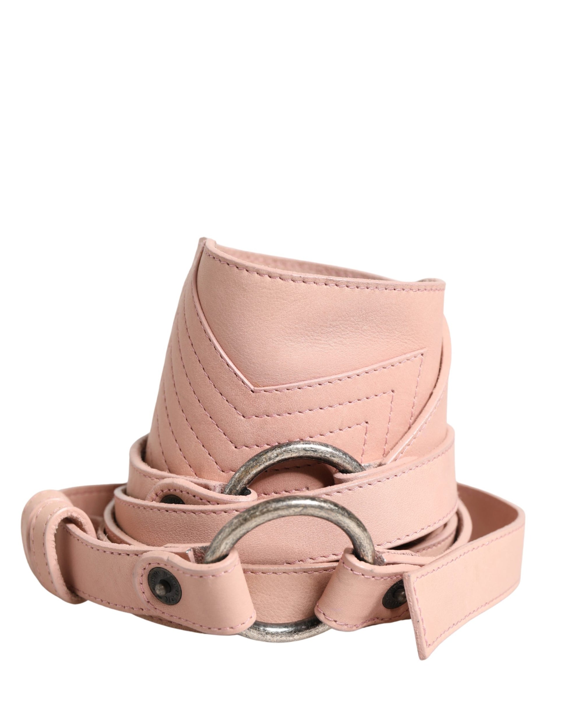 C’N’C’ Costume National Light Pink Leather Wide Waist Belt with Silver Buckle - Minor Defect