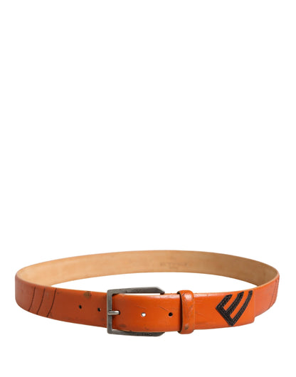 ETRO Orange Genuine Leather Waist Belt with Silver Metal Buckle - Minor Defects