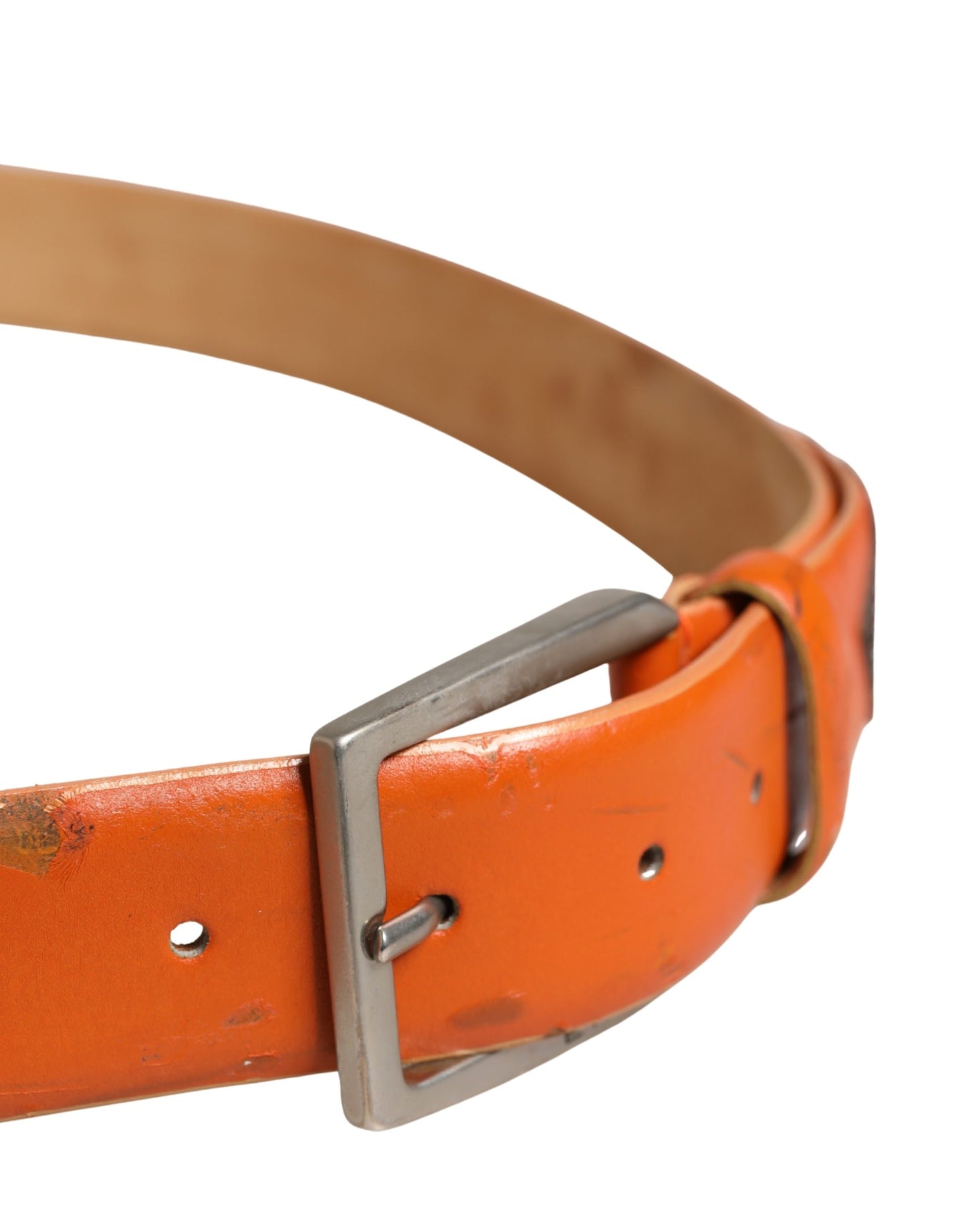 ETRO Orange Genuine Leather Waist Belt with Silver Metal Buckle - Minor Defects