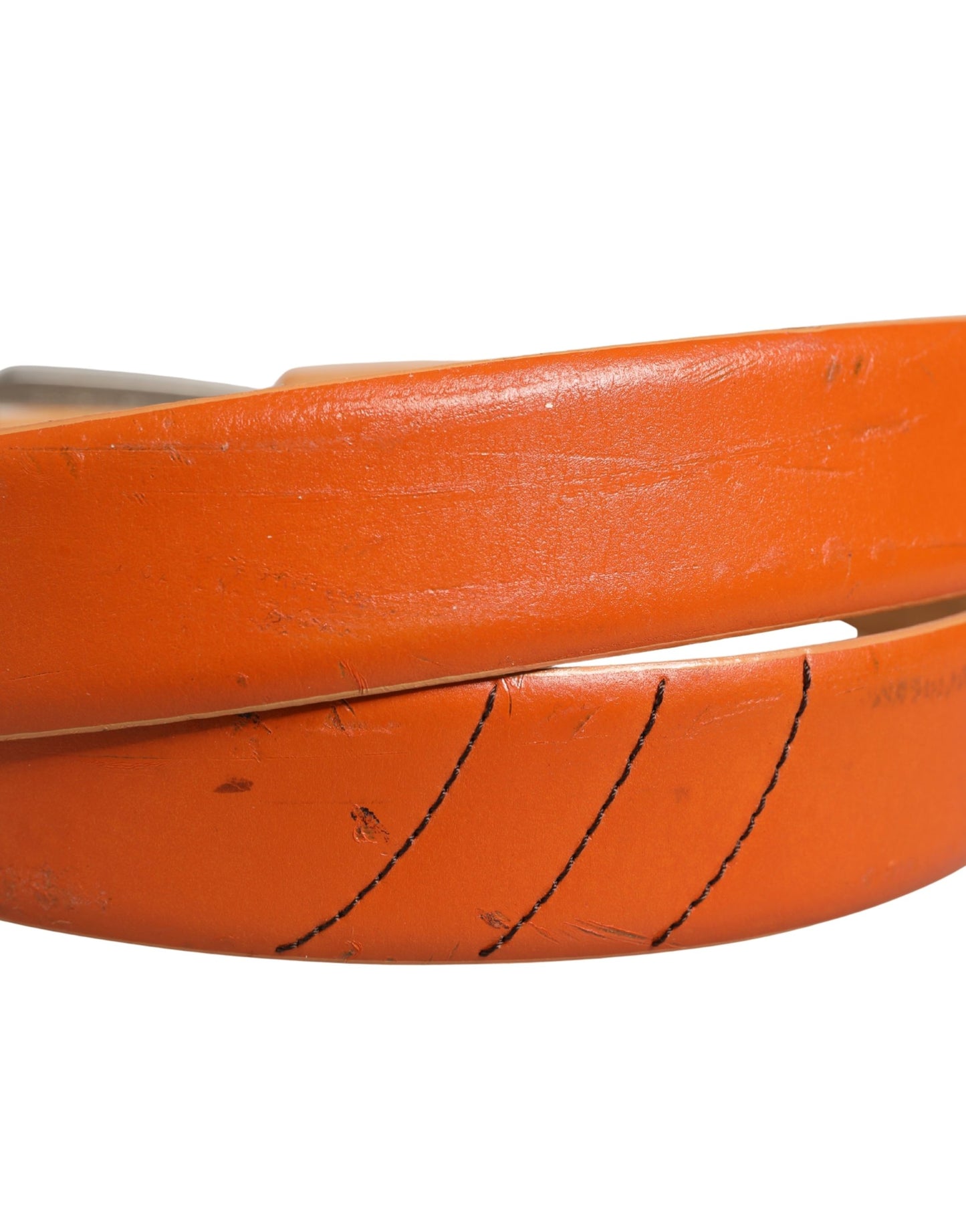 ETRO Orange Genuine Leather Waist Belt with Silver Metal Buckle - Minor Defects