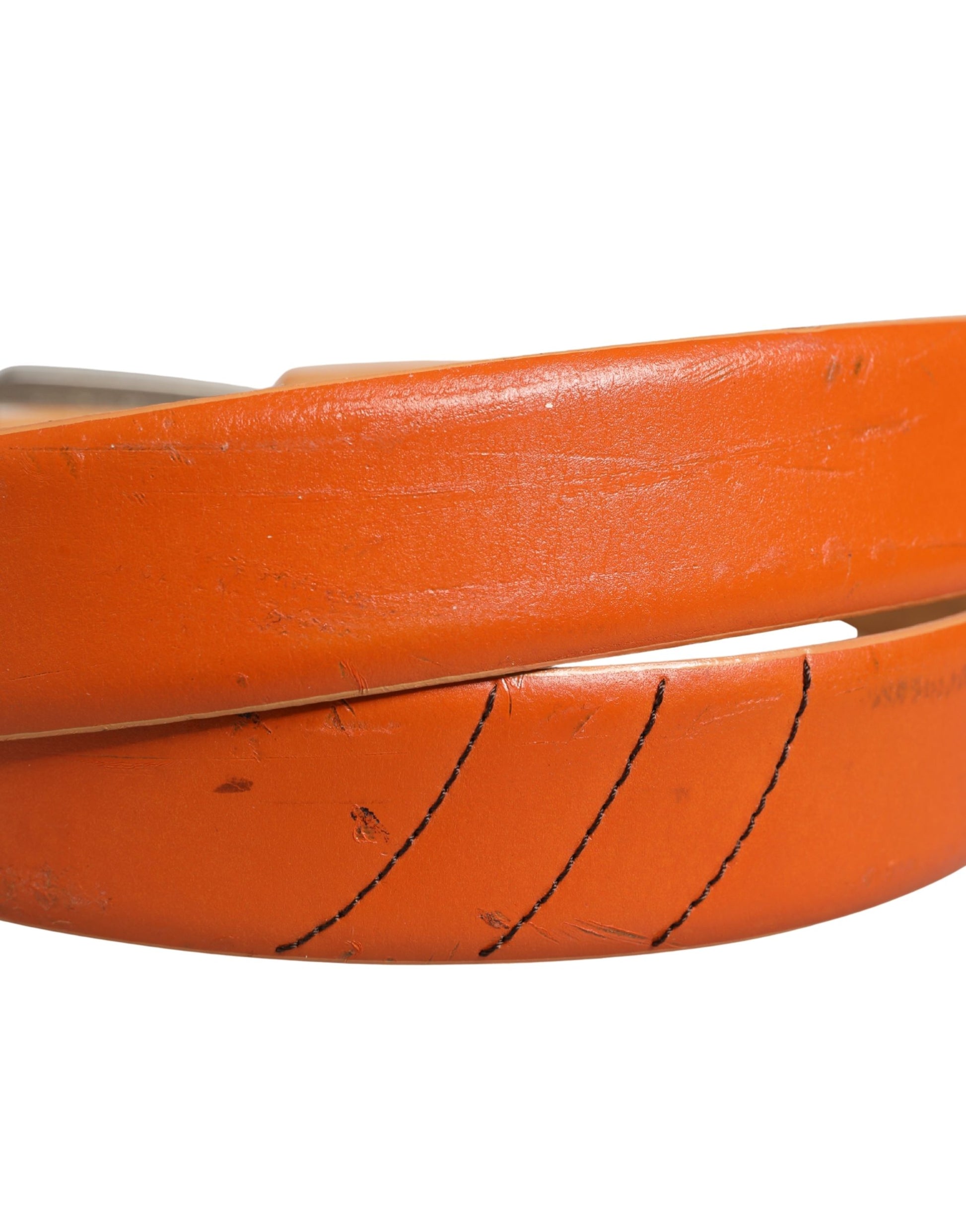 ETRO Orange Genuine Leather Waist Belt with Silver Metal Buckle - Minor Defects