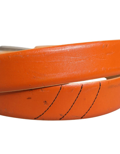 ETRO Orange Genuine Leather Waist Belt with Silver Metal Buckle - Minor Defects