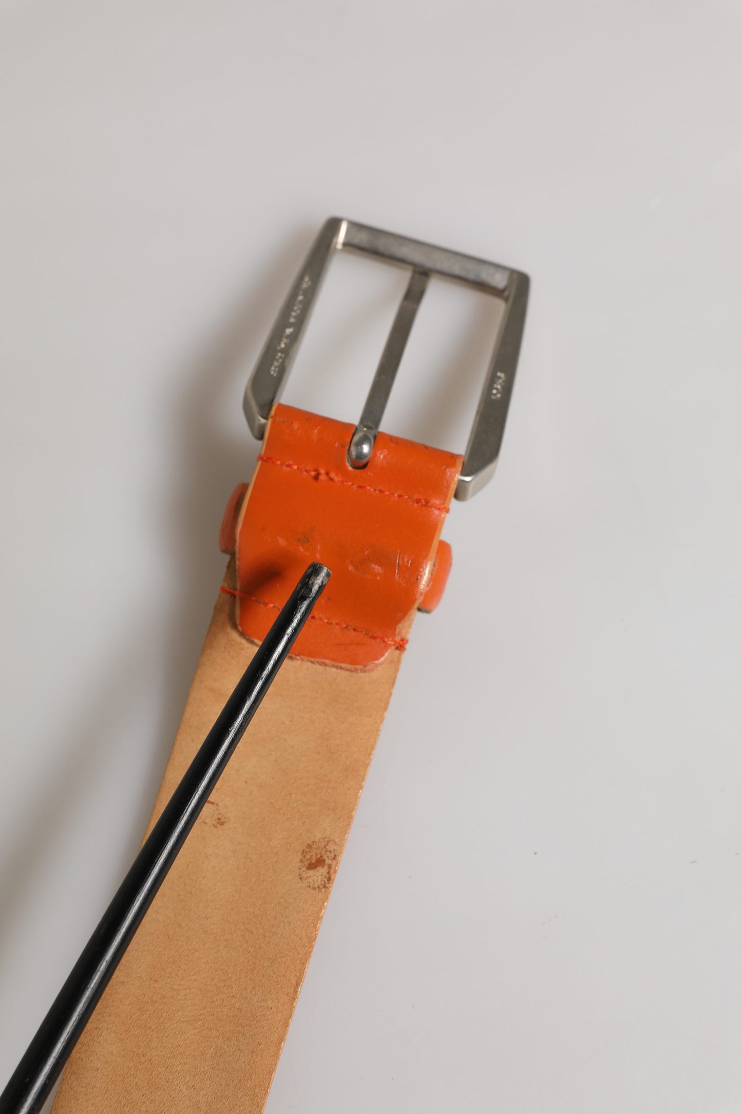 ETRO Orange Genuine Leather Waist Belt with Silver Metal Buckle - Minor Defects
