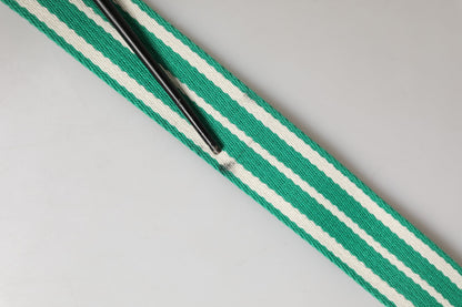 Red Valentino White and Green Striped Canvas Belt with Silver Metal Buckle - Minor Defect