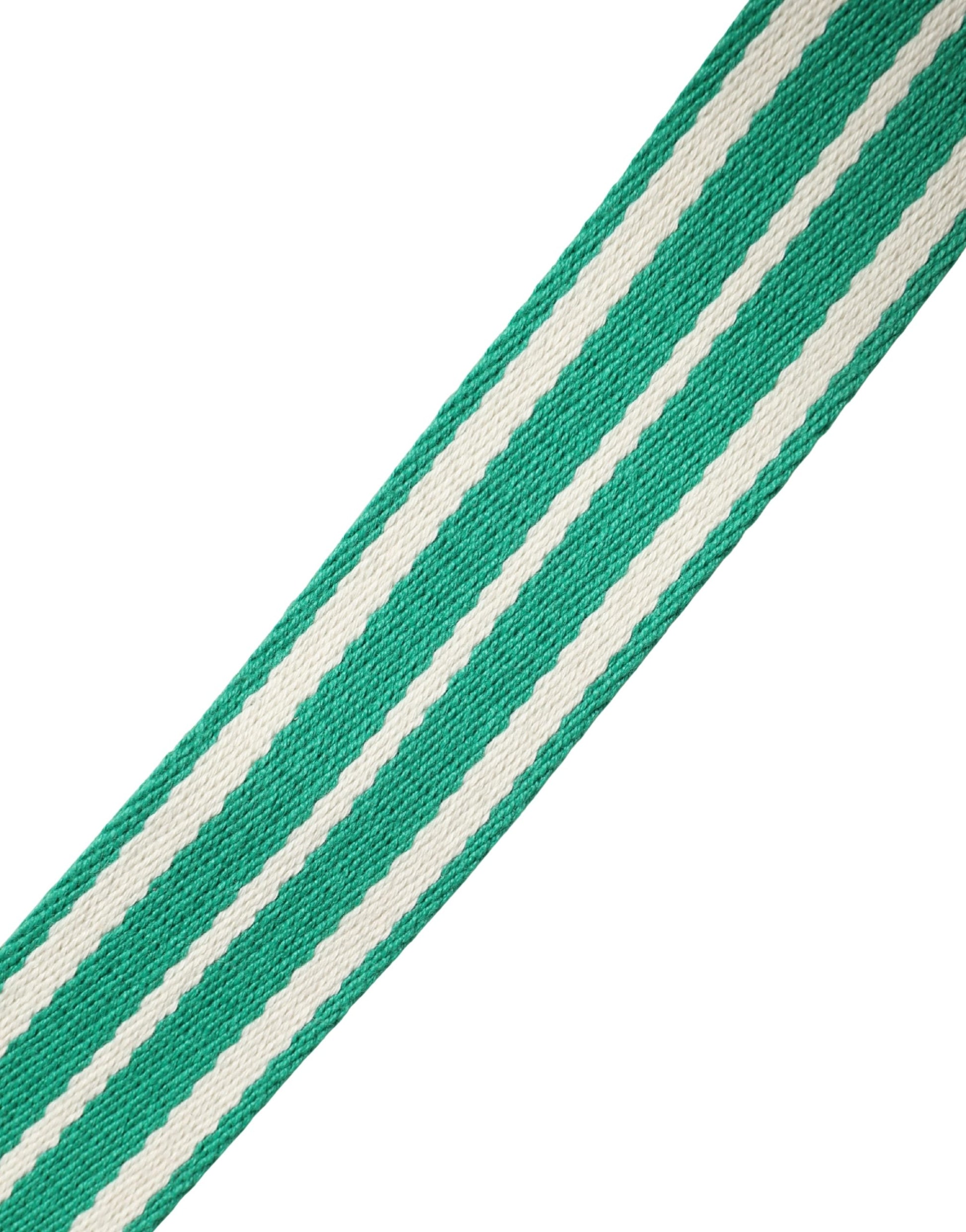 Red Valentino White and Green Striped Canvas Belt with Silver Metal Buckle - Minor Defect