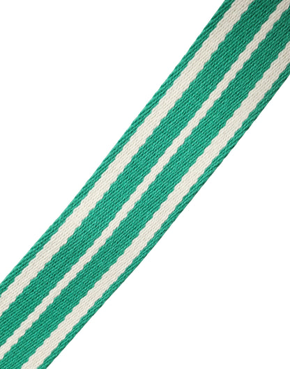 Red Valentino White and Green Striped Canvas Belt with Silver Metal Buckle - Minor Defect