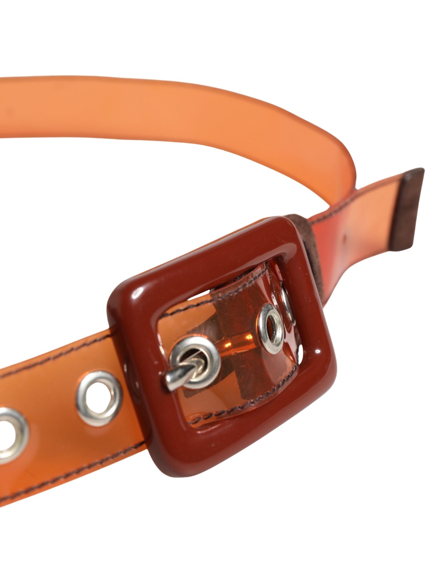 Miu Miu Orange PVC Waist Belt with Square Buckle - Playful Elegance Redefined