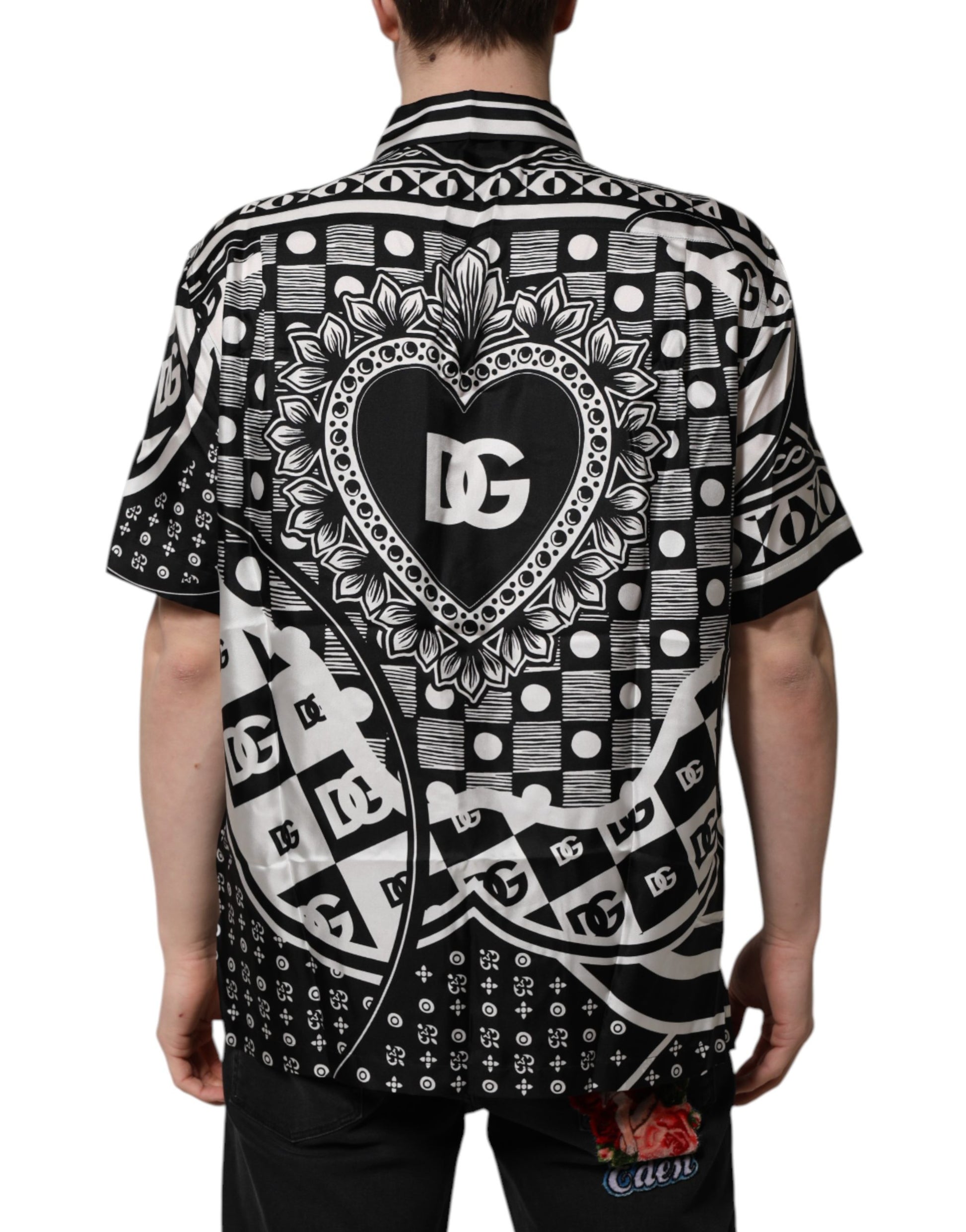 Dolce & Gabbana Black Silk Logo Print Short Sleeves Shirt - New with Minor Defect