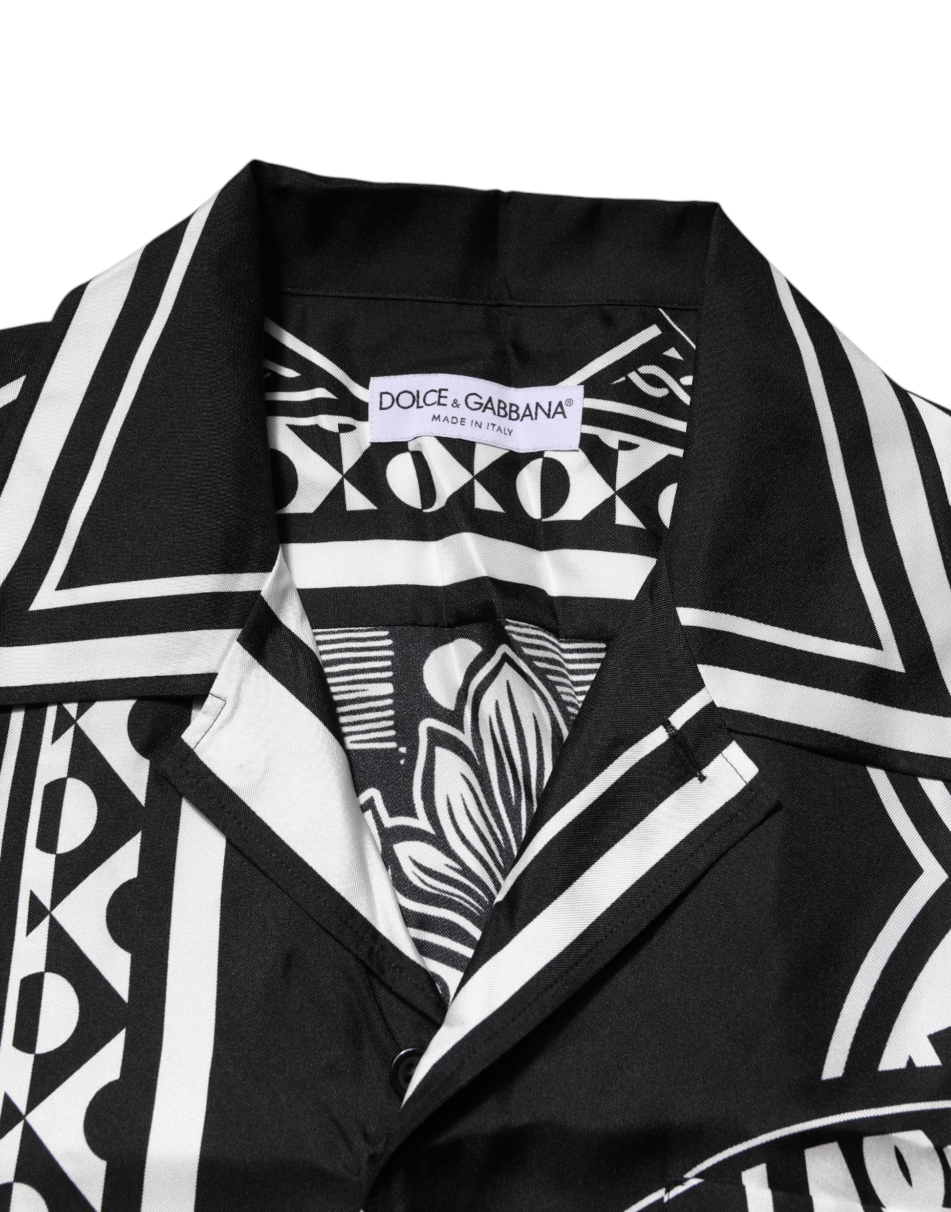 Dolce & Gabbana Black Silk Logo Print Short Sleeves Shirt - New with Minor Defect