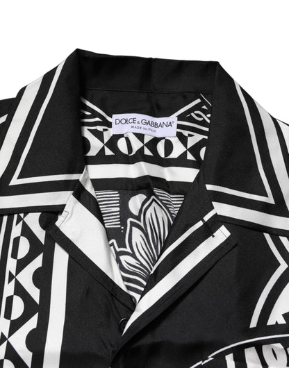 Dolce & Gabbana Black Silk Logo Print Short Sleeves Shirt - New with Minor Defect