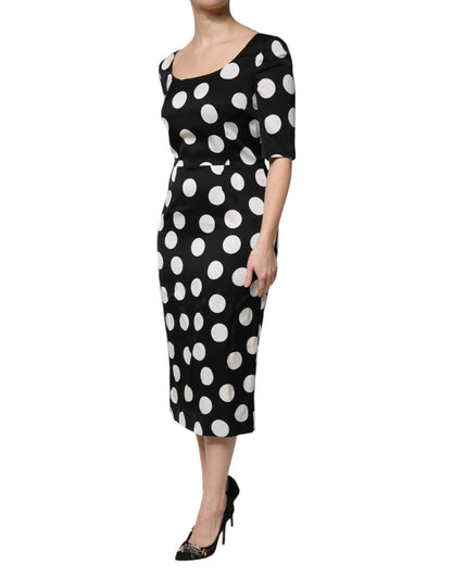 Dolce & Gabbana Black & White Polka Dot Silk Sheath Midi Dress