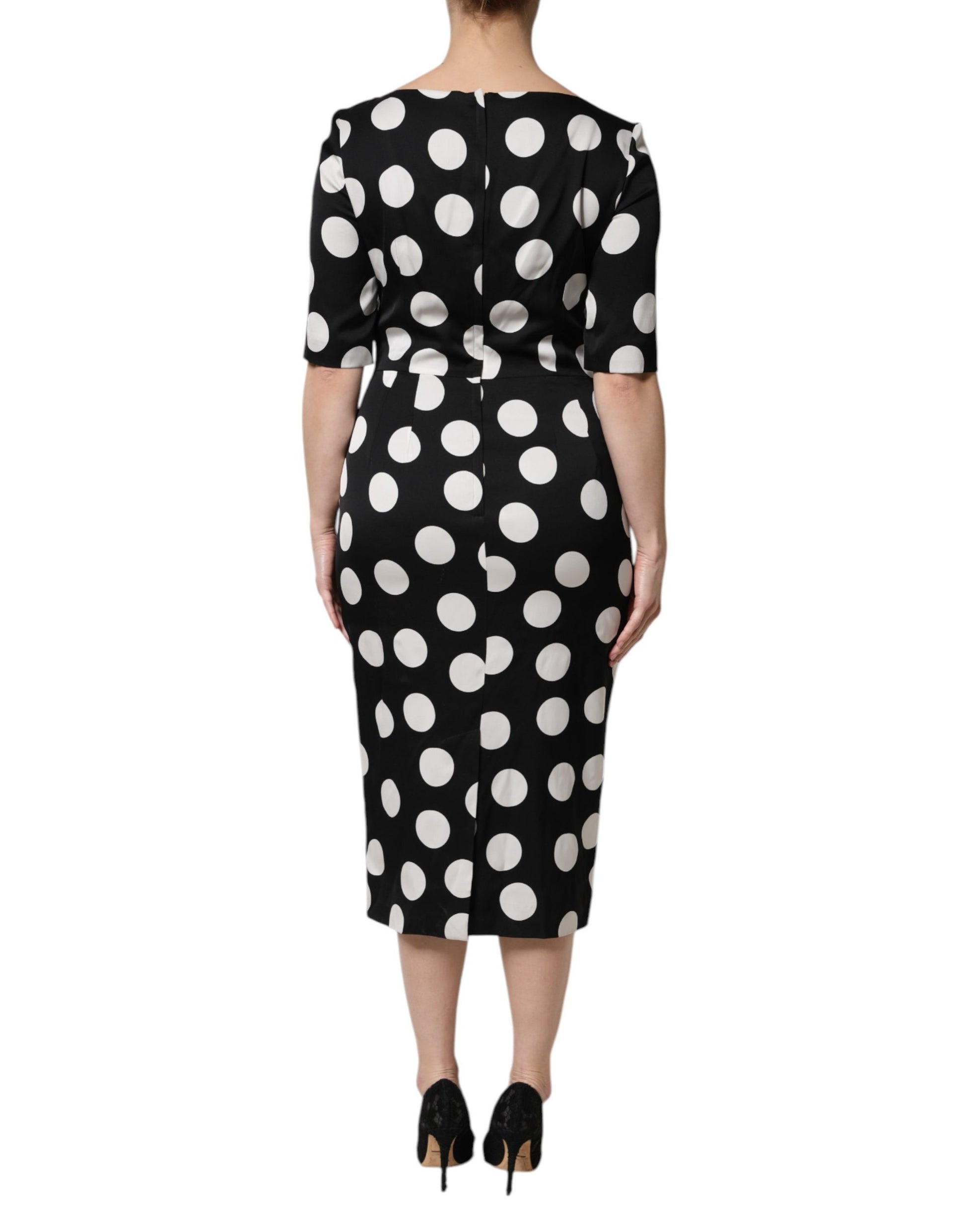Dolce & Gabbana Black & White Polka Dot Silk Sheath Midi Dress