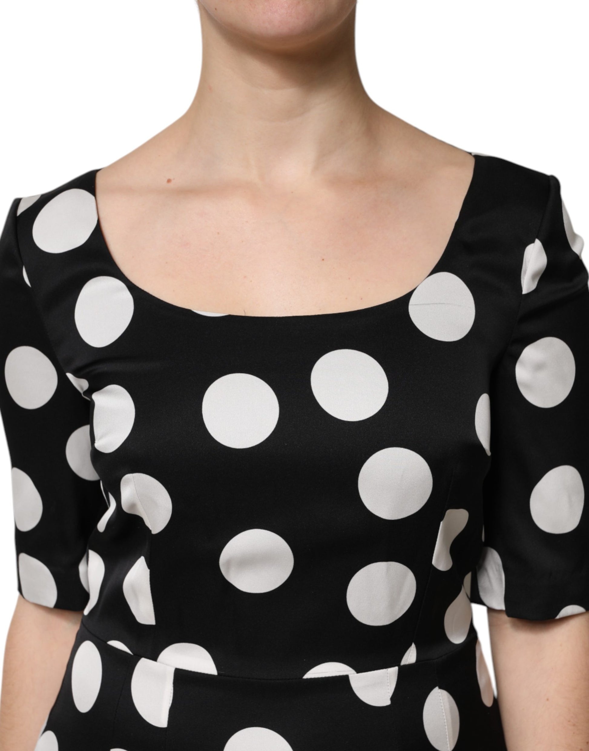Dolce & Gabbana Black & White Polka Dot Silk Sheath Midi Dress