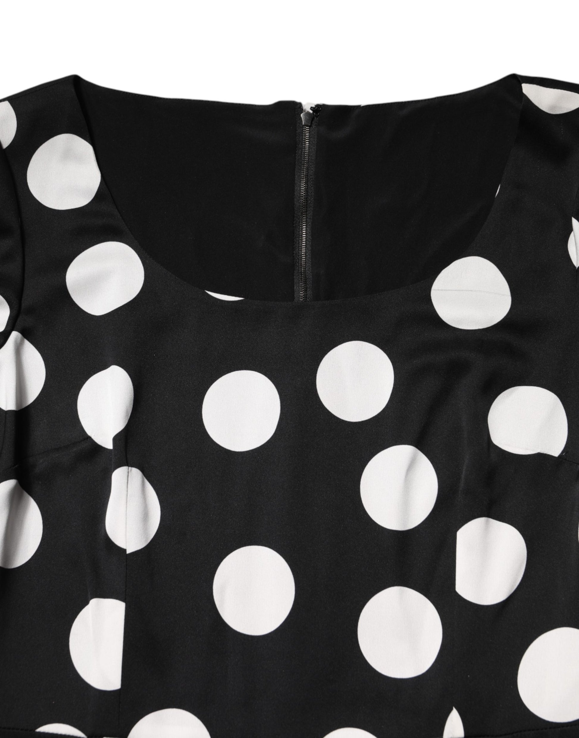 Dolce & Gabbana Black & White Polka Dot Silk Sheath Midi Dress