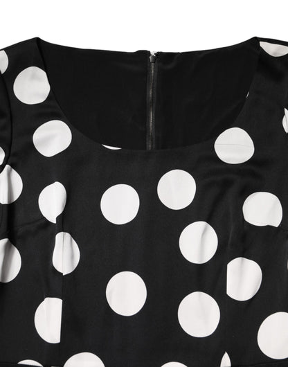 Dolce & Gabbana Black & White Polka Dot Silk Sheath Midi Dress