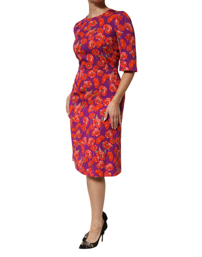 Dolce & Gabbana Poppy-Print Charmeuse Midi Dress