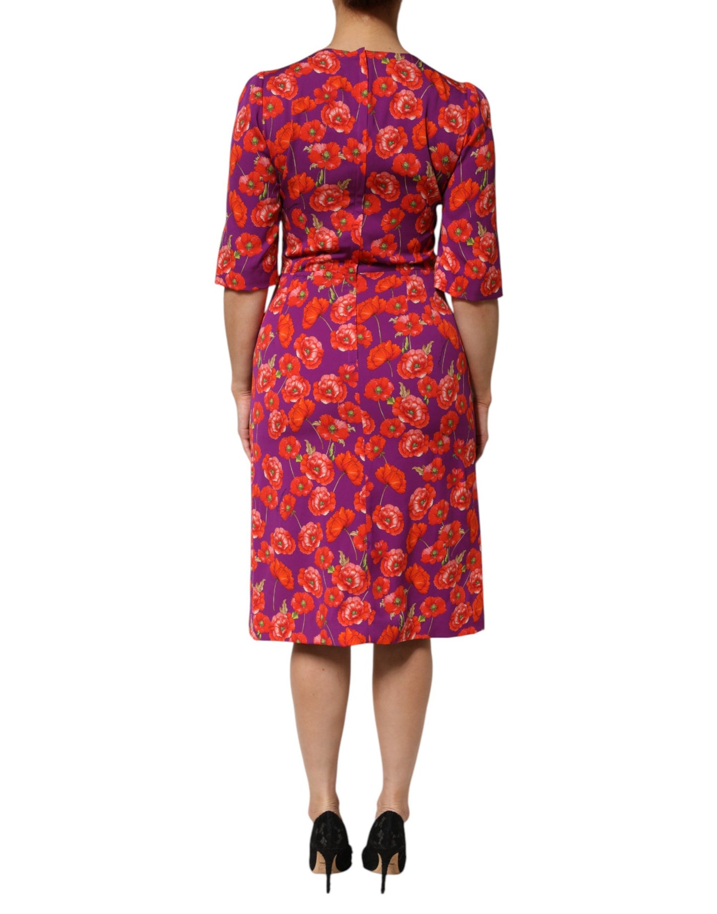 Dolce & Gabbana Poppy-Print Charmeuse Midi Dress
