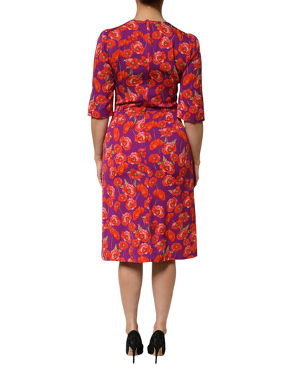 Dolce & Gabbana Poppy-Print Charmeuse Midi Dress