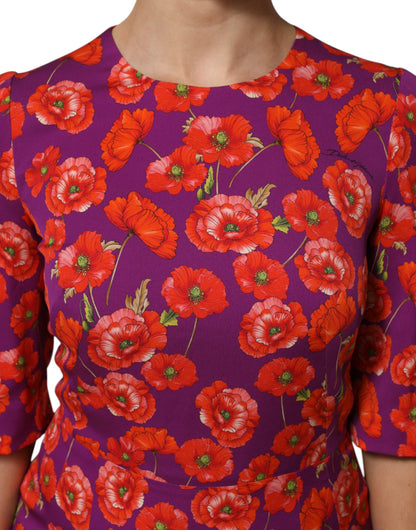 Dolce & Gabbana Poppy-Print Charmeuse Midi Dress