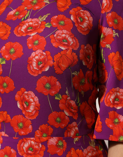 Dolce & Gabbana Poppy-Print Charmeuse Midi Dress