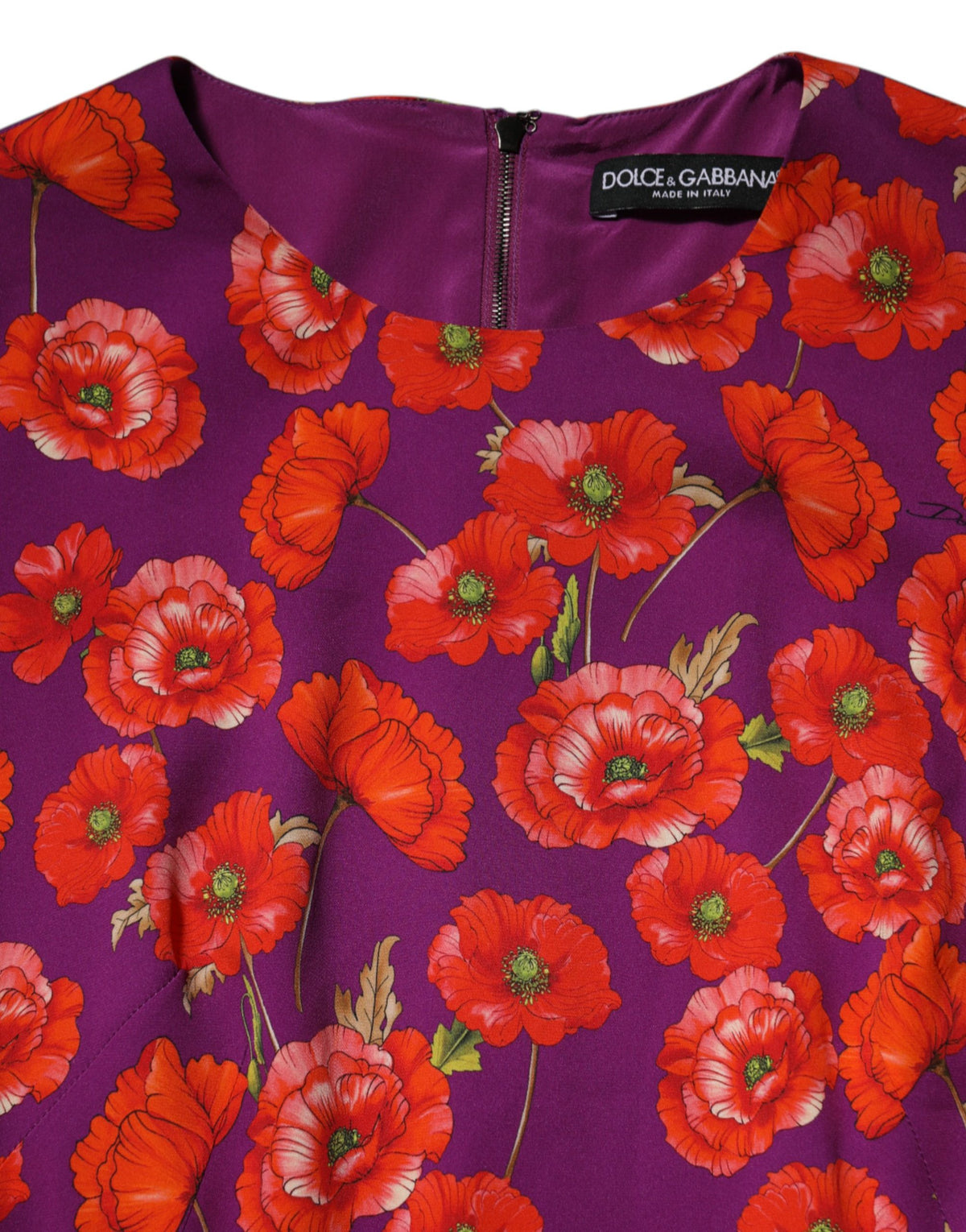 Dolce & Gabbana Poppy-Print Charmeuse Midi Dress