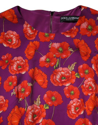 Dolce & Gabbana Poppy-Print Charmeuse Midi Dress