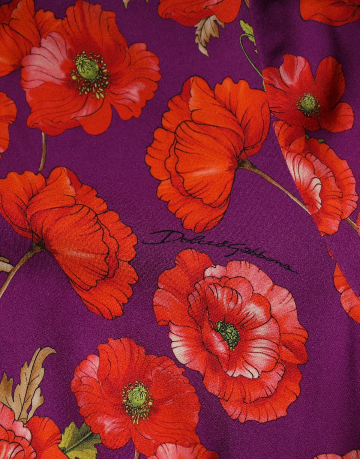 Dolce & Gabbana Poppy-Print Charmeuse Midi Dress