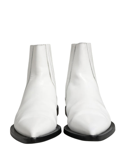 Dolce & Gabbana White Leather Chelsea Slip-On Ankle Boots - New with Minor Defects