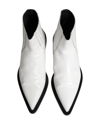 Dolce & Gabbana White Leather Chelsea Slip-On Ankle Boots - New with Minor Defects