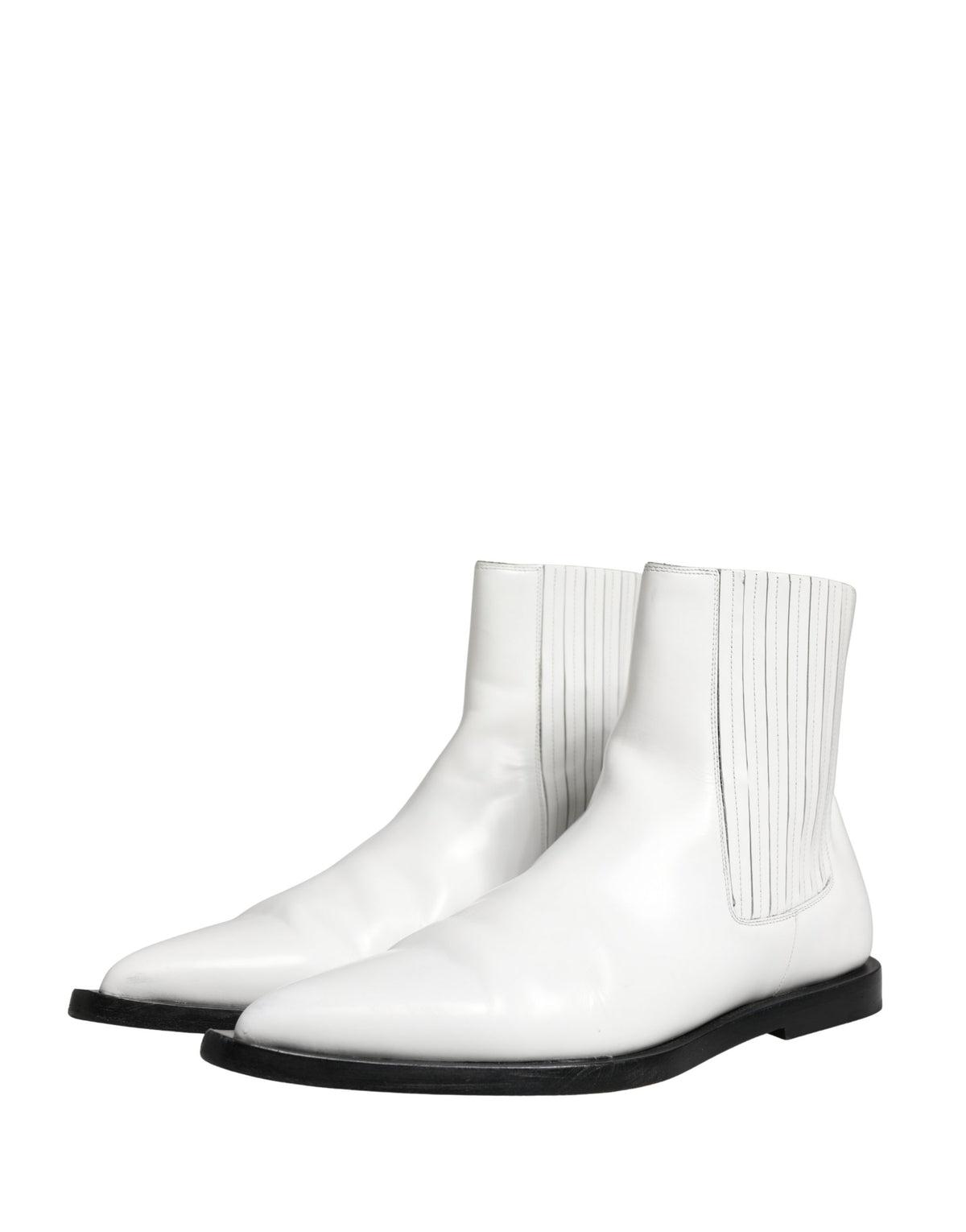 Dolce & Gabbana White Leather Chelsea Slip-On Ankle Boots - New with Minor Defects
