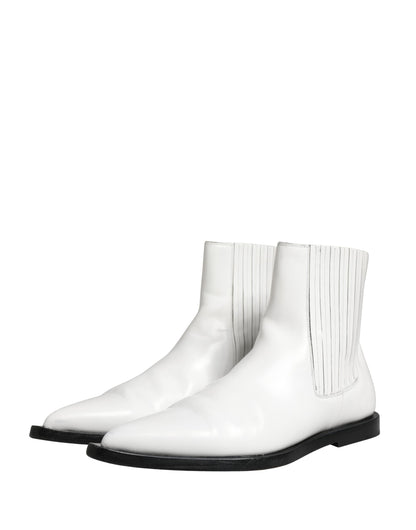 Dolce & Gabbana White Leather Chelsea Slip-On Ankle Boots - New with Minor Defects