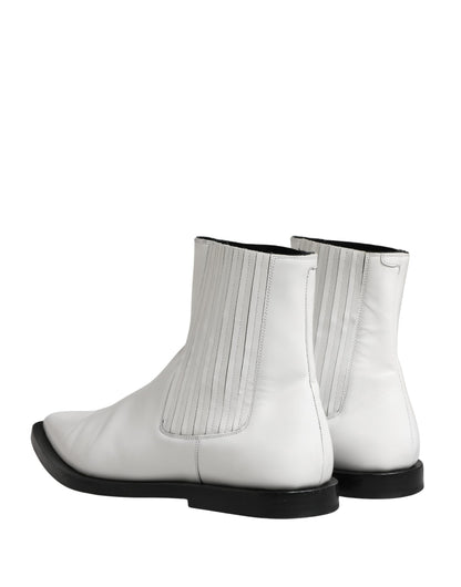 Dolce & Gabbana White Leather Chelsea Slip-On Ankle Boots - New with Minor Defects