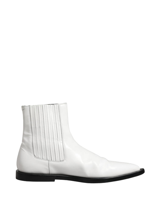 Dolce & Gabbana White Leather Chelsea Slip-On Ankle Boots - New with Minor Defects