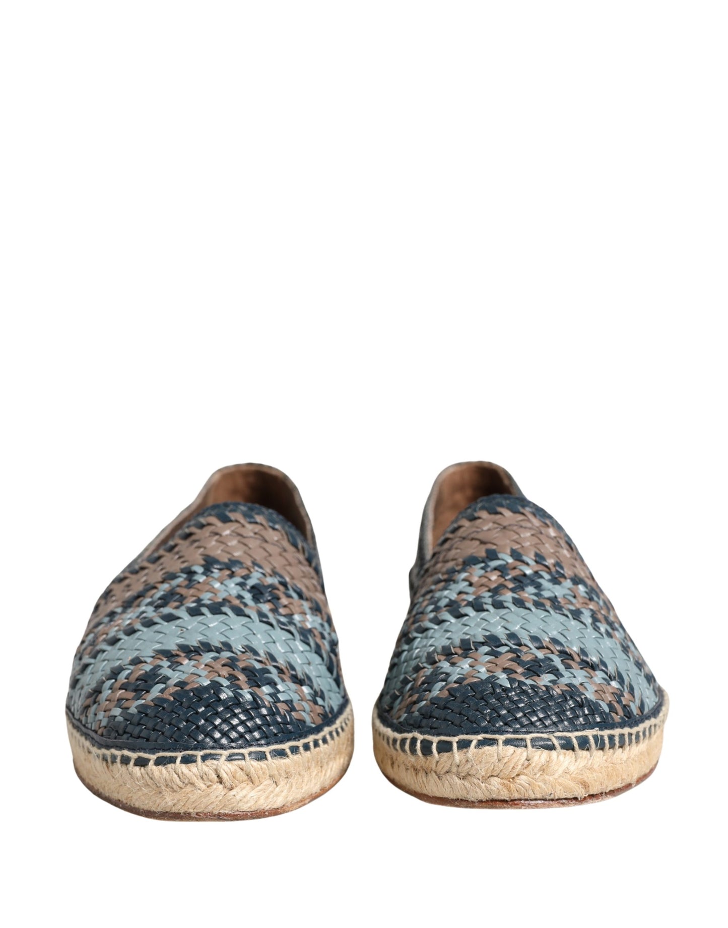 Dolce & Gabbana Preowned Blue & Gray Woven Buffalo Leather Espadrille Shoes