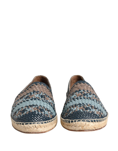 Dolce & Gabbana Preowned Blue & Gray Woven Buffalo Leather Espadrille Shoes