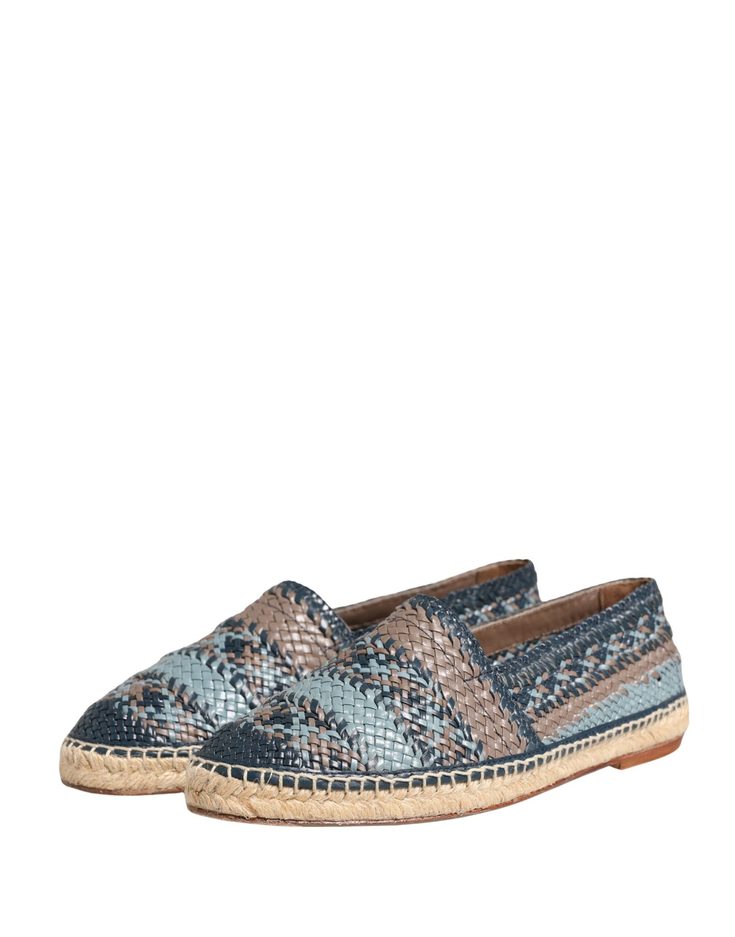 Dolce & Gabbana Preowned Blue & Gray Woven Buffalo Leather Espadrille Shoes