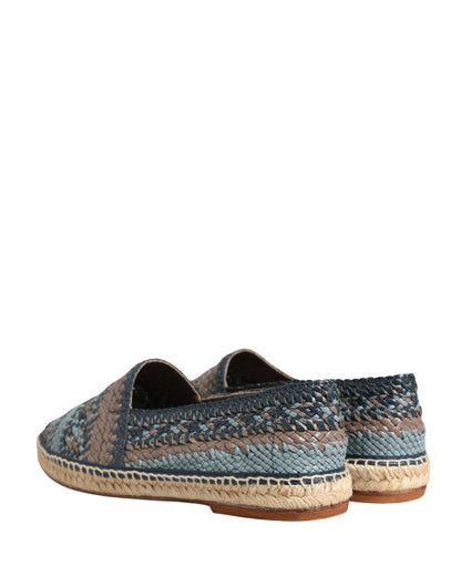 Dolce & Gabbana Preowned Blue & Gray Woven Buffalo Leather Espadrille Shoes