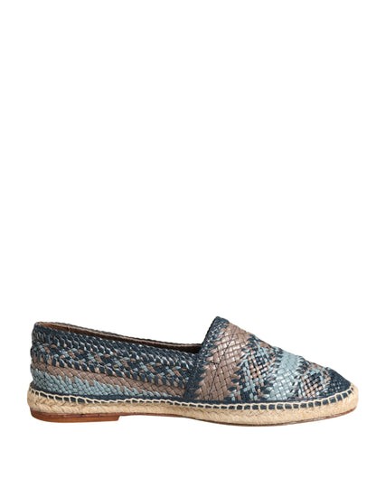 Dolce & Gabbana Preowned Blue & Gray Woven Buffalo Leather Espadrille Shoes