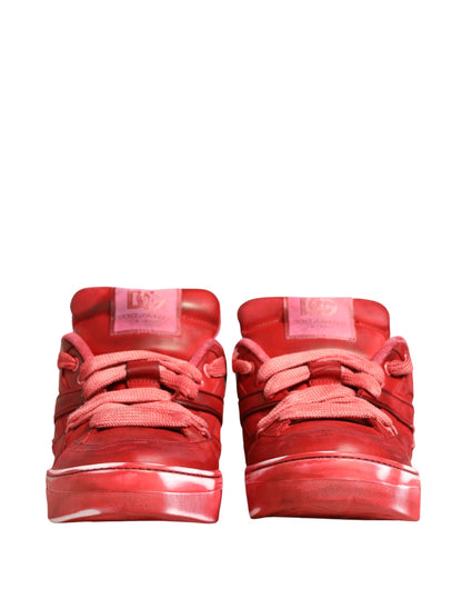 Dolce & Gabbana Red Distressed Suede Low-Top Sneakers (Condition: Minor Defects)