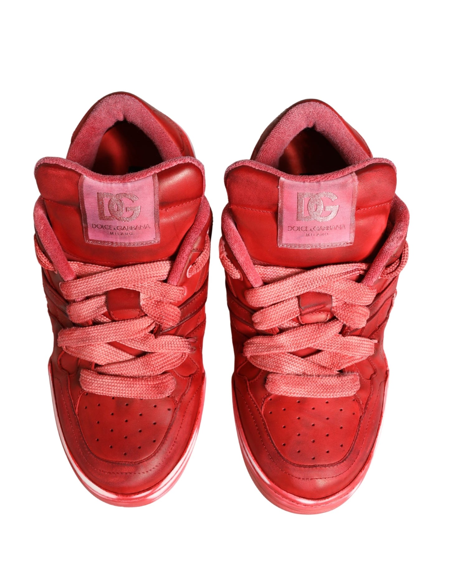 Dolce & Gabbana Red Distressed Suede Low-Top Sneakers (Condition: Minor Defects)