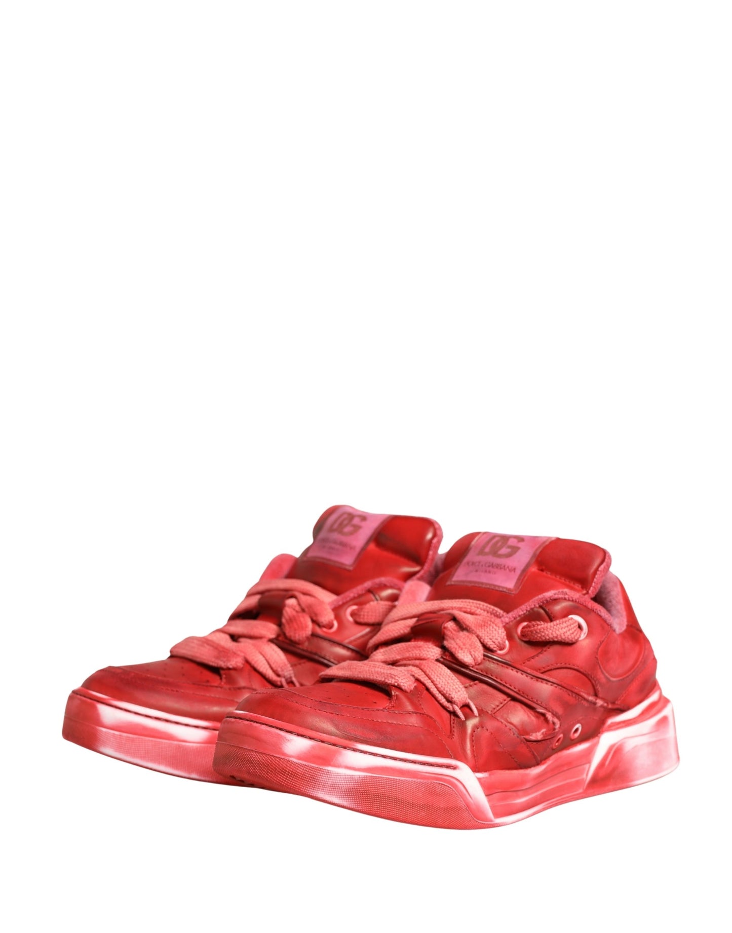 Dolce & Gabbana Red Distressed Suede Low-Top Sneakers (Condition: Minor Defects)
