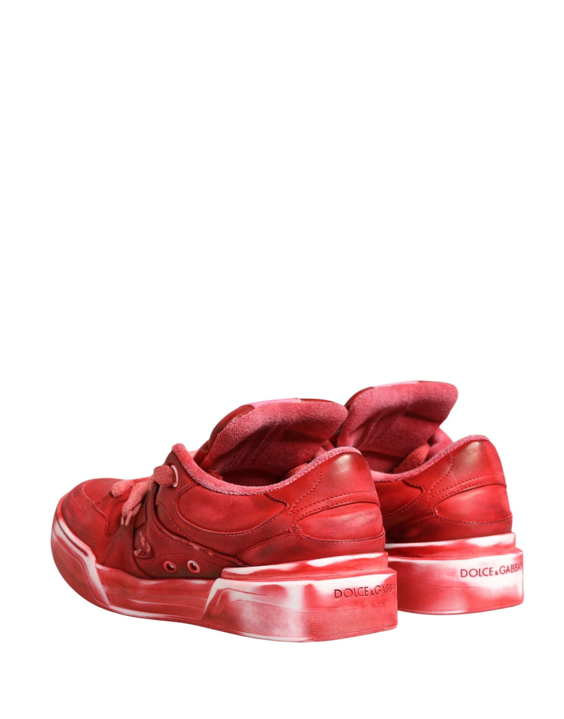 Dolce & Gabbana Red Distressed Suede Low-Top Sneakers (Condition: Minor Defects)